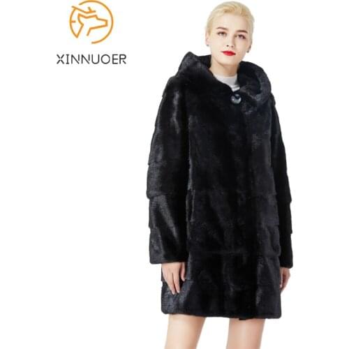 Womens fur and mink coat, real leather, natural fur, natural fashion and luxury winter warm jacket
