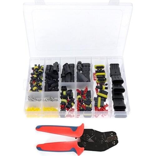 408Pcs Boxed Hid Car Waterproof Connector Harness Connector + Crimping Pliers Sheath Red + Blue SN-48B