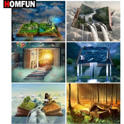 HOMFUN 5D Diy Diamond Painting Cross Stitch "Cartoon book landscape" Home Decor Full Rhinestones Inlay Diamond Embroidery
