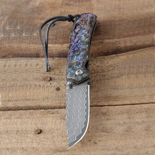 Free shipping High hardness Damascus VG10 steel Hand forging camping tool folding knife wood handle outdoor self-defense knife