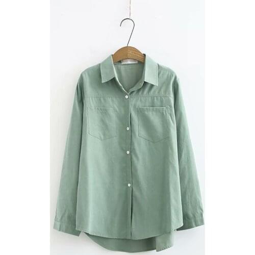 Plus size solid blue gold green cotton women long sleeve shirts 2021 new spring autumn casual ladies soft blouse female tops