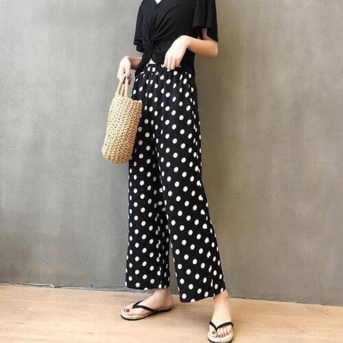 Women Pants Chiffon Polka Dots Spring Summer High Waist Polka Dot Straight Pants Pantalones De Mujer
