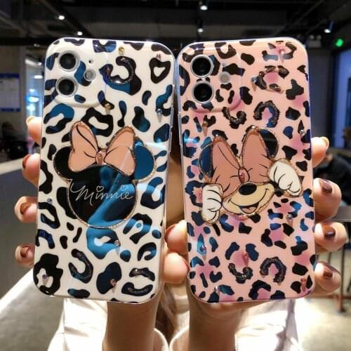 DisneyLeopard Print Mickey Mouse Mobile Phone Case Cover for iphone 12 pro max 11 8 7 6 s XR PLUS X XS SE 2020 Mini Blu-ray Case