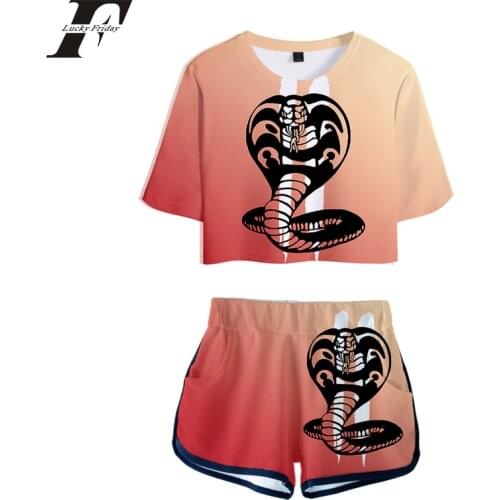 Cobra Kai 2 Piece Outfits Neon Green Short Sleeve Snake 3D Print Waist Shorts Crop Top Biker Shorts Neon Two Piece Women kpop