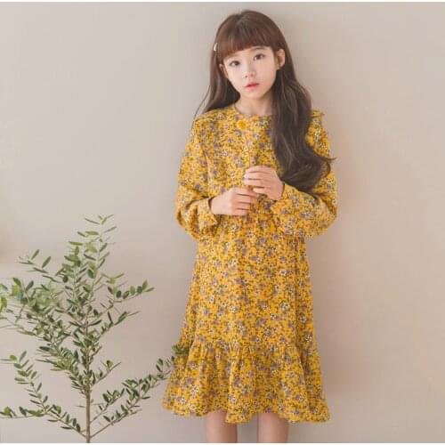 Floral Print Girls Long Dress Korea Spring Summer Princess Chiffon Beach Dress Little Girls Holiday Party Dress