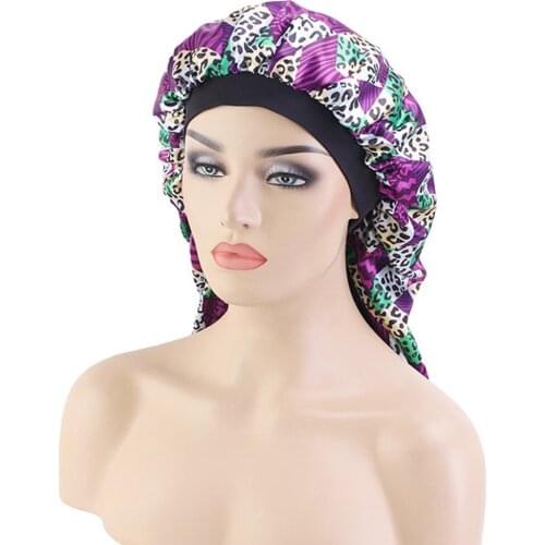 Women Long Satin Bonnet African Printed Elastic Band Sleeping Cap Breathable Turban