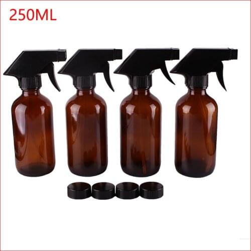 250ml 8OZ Amber Glass Spray Stream Bottle w/ black trigger sprayer cap for essential oil empty cosmetic containers 100pcs/lot