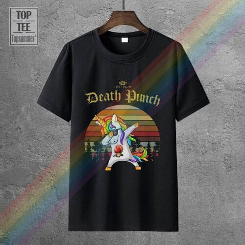 Unicorn Dabbing Five Finger Death Punch Sunset T Shirt Black Cotton Size S 3Xl