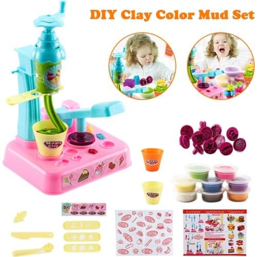 DIY Handmade Slime Clay Pretend with Ice Machine Mold Tool Set Toy Clay Gift Play Dough Toys for Children 12 Color Playdough Mud