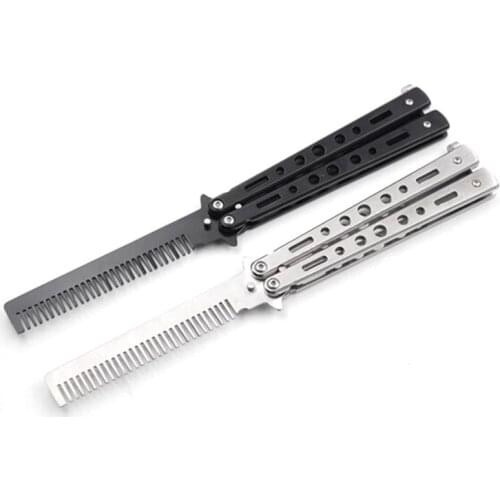 Hot selling folding blade knife butterfly comb knife comb with black and silver color Stainless steel fold knife Hand tools