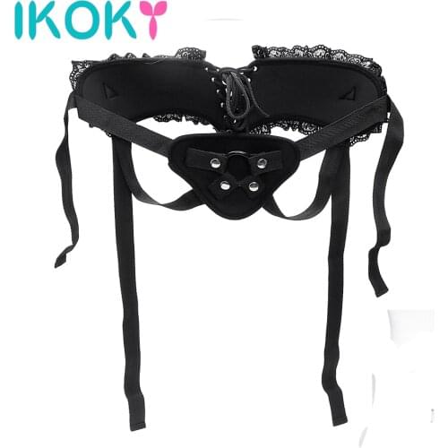 IKOKY Wearable Strapon Penis Bondage Strap On Dildos Bondage Lace Sex Toys for Women Lesbian Adult Products Female Masturbator