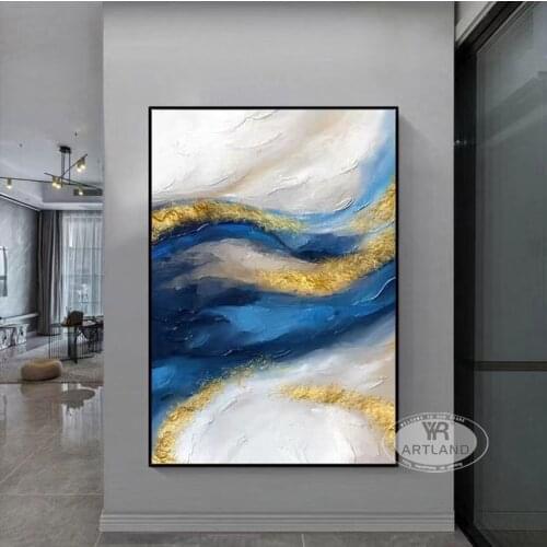 Hot sale Modern poster color gold line picture 100%Handmade oil painting on canvas for living room wall art home decor no framed