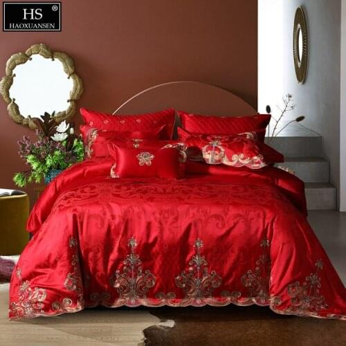 Elegant Rococo Design 4/6/9pcs Bedding Sets Jacquard Red Bed Linens Bedspread Cushion Cover Pillowcase Quilt Cover Bed Sheets