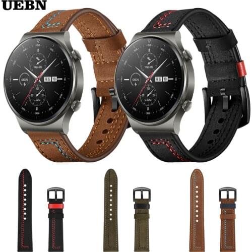 UEBN Stitching leather strap for Huawei Watch GT 2 Pro Band for Watch GT 2 42mm 46mm GT 2e & Honor ES Bracelet Watchband