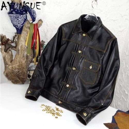 AYUNSUE 100% natural Genuine Leather Jacket for Men Style Korean Cowhide Coat Plus Size Spring Autumn 2021 Chaquetas Hombre