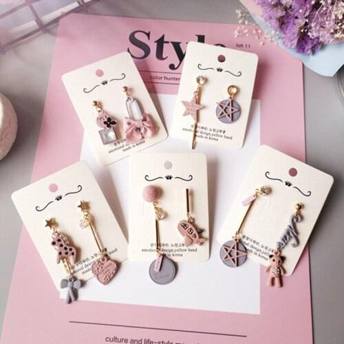Summer pink girl princess style original ear jewelry Korean asymmetrical pony love earrings cute creative gifts for women