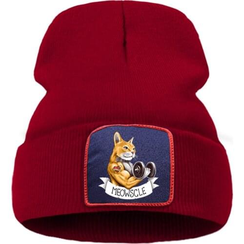 Meowscle Cute Cat Cartoons Printed Winter Cap Street Fashion Warm Beanie Caps Simple Casual Unisex Caps Quality Comfort Hat