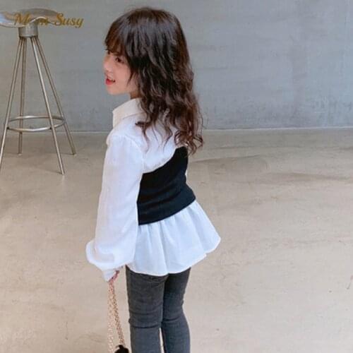 Fashion Baby Girl Shirt Long Child Blouse Waist Lace Up Long Sleeve Summer Autumn Spring Top Baby Clothes 3-8Y