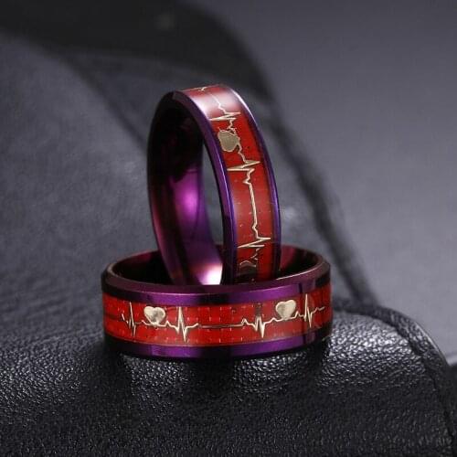 2020 new trend purple carbon fiber titanium steel ECG couple ring men and women gifts