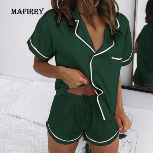 New Summer Women Turn-Down Collar Shorts Loungewear Pajama Set Casual Solid Short Sleeve Ladies Sleepwear Elastic Waist Homewear
