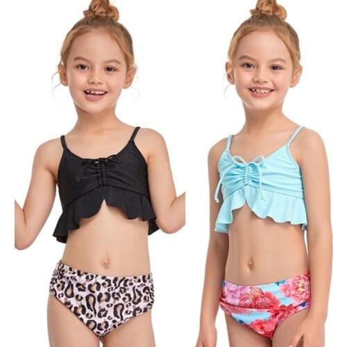 2021 Newest Arrival Kids Girls Summer 2-piece Swimming Suit Sleeveless Tops+Bottoms Set Stylish Bathing Suit for Children Girls