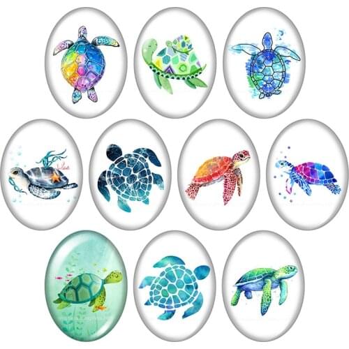 New Animals Sea turtles whale Fox 10pcs mixed 13x18mm/18x25mm/30x40mm Oval photo glass cabochon demo flat back Jewelry findings