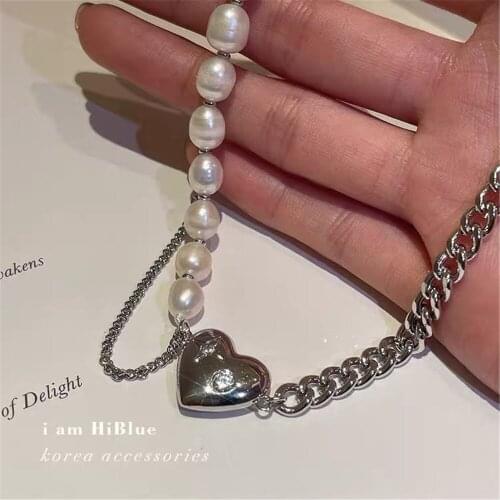New Design Freshwater Pearl Heart-shaped Pendant Necklace for Female Star Choker Bead Chain Jewelry Accessories
