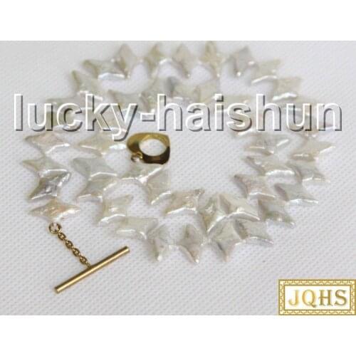 Genuine 18" 15mm coin star white freshwater pearls necklace j13299