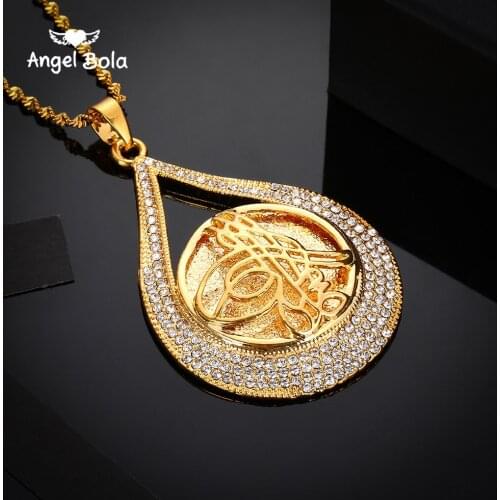 Turkey Coin Pendant Allah Necklace for Women/Men Gold Color Metal Coins Muslim Necklace Jewelry Turk Gifts With AAA Rhinestone