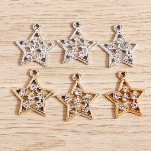 10pcs 19*21mm Crystal Star Charms for Jewelry Making Gold Silver Color Alloy Charms Pendants Fit Necklaces Earrings Bracelets