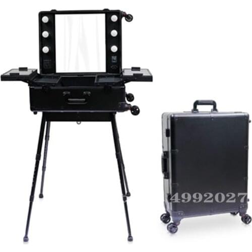 Aluminum frame Professional Rolling Studio Makeup Artist Cosmetic Case Beauty Trolley suitcase LED Light Mirror Box Pink Luggage