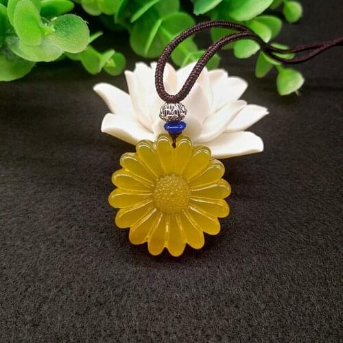 Drop Ship Natural Gemstone Pendant Agate Pendant Necklace Sun Flower Necklace Pendant Jade Jewelry Good Gift