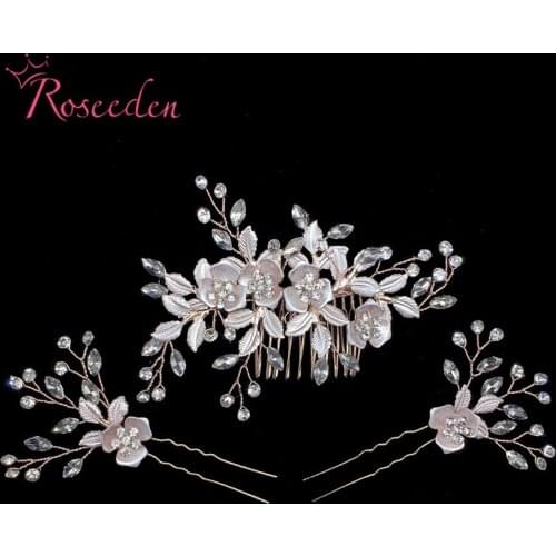 Handmade 3PCS/Set Floral Hair Combs Crystal Rhinestone Wedding Hair Accessories Jewelry Bridesmaid Bridal Headpiece RE3002