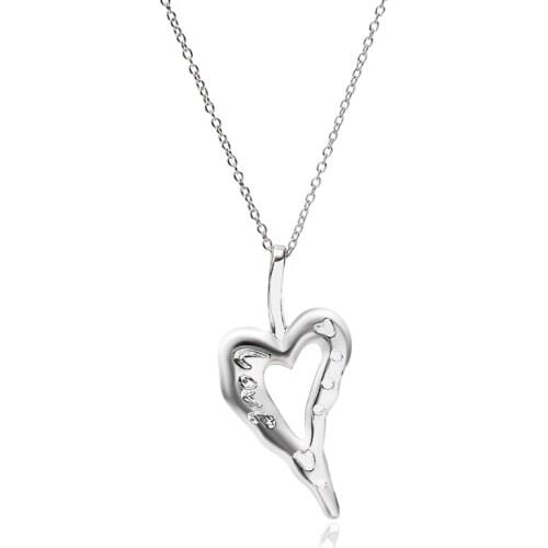 Silver Color Long Heart-shaped Pendant Necklace Fashion Boutique Simple Small Alloy Lettering Customizable Jewelry For Women