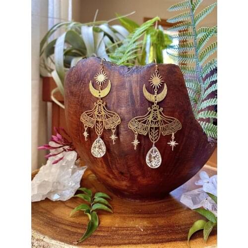 Resin Flower Drop Moth Earrings