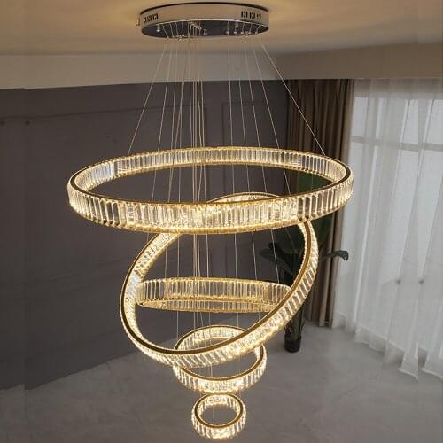 Modern Chandelier for Living Room Large Hotel Hall Staircase LED Crystal Chandeliers Round Ring Lamp Home Decor Light Fixtures
