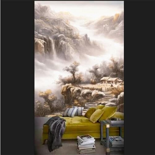 Wellyu Custom mural color carving marble landscape Chinese painting mountain porch background wallpaper
