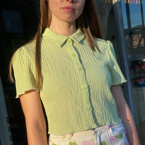 Y2K Sexy Print Vintage Autumn Summer Y2k 2021 Casual Top Cropped 90s Green shirts Vintage Fashion tops