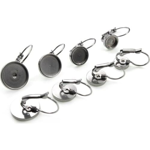 20pcs 316 Stainless Steel French Lever Earrings Hooks Blank Base Fit 6 8 10 12 mm Cabochon Earring Base Stud Ear Jewelry Making