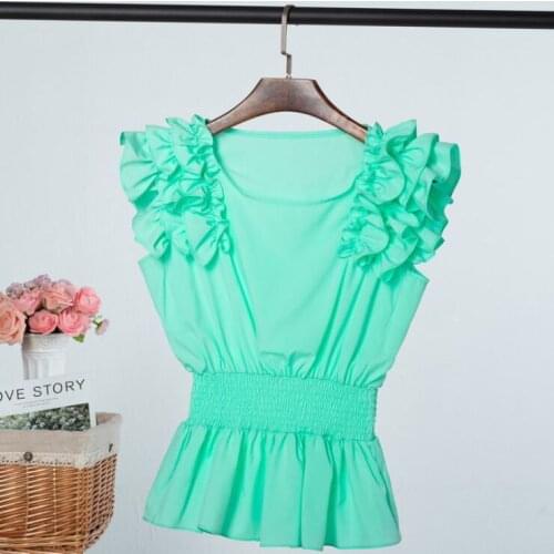 Women Fashion Summer Slim Sleeveless Chiffon Ruffles Shirt Blouse Basic Top Pullover Blusas