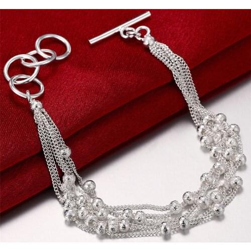 New Style 925 Silver Multi-Line Scrub Bead Bracelets for Women Fashion Jewelry Birthday Gifts Daily Party Accessories