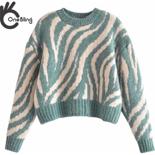 OneBling Za Woman 2021 Pullover Sweater Traf Autumn New Tops Long Sleeve Top Knit Sweaters Pull Femme Top Femme Stripe Chic