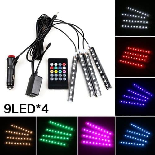 1Set 9LED Sound Control Atmosphere Car Foot Light RGB Colorful Wireless Remote LED Music