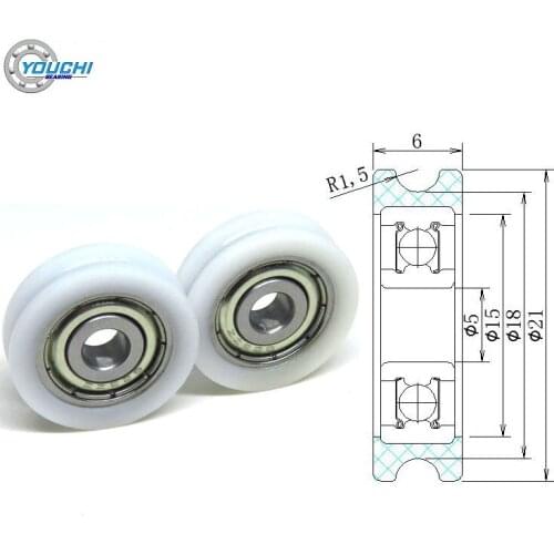 10pcs OD 21mm White Delrin U Shape Nylon Coated Rollers With 625RS Bearing BSU62521-6 POM 3 mm Arc Type Track Guide Pulleys