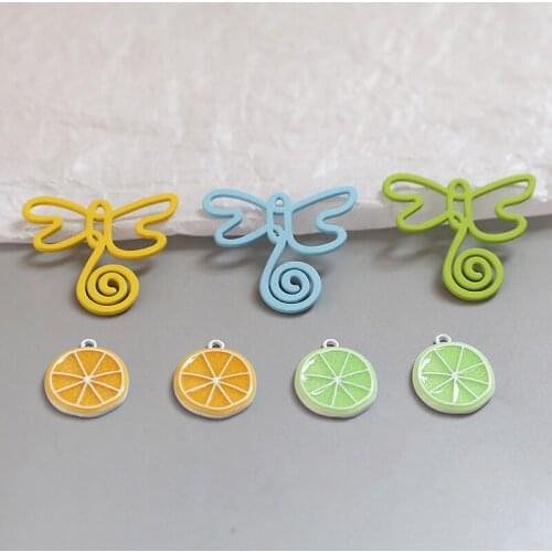 10pcs fresh and lovely hollow color dragonfly Drop Earrings For Women lemon alloy pendant diy jewelry accessories materials