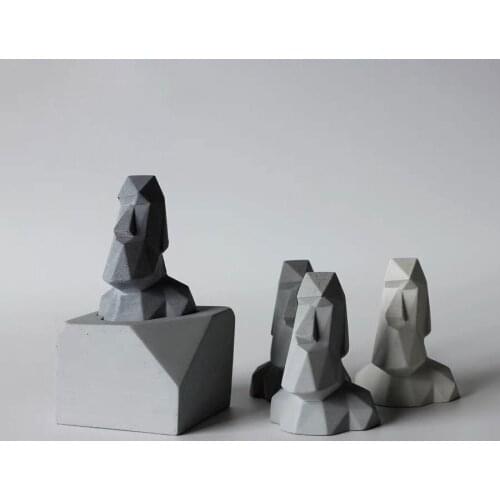 2pcs Concrete mold Easter Island Blessing Statue Silicone Geometric Moai Design Cement Home Candle Diffuser Plaster soap mold