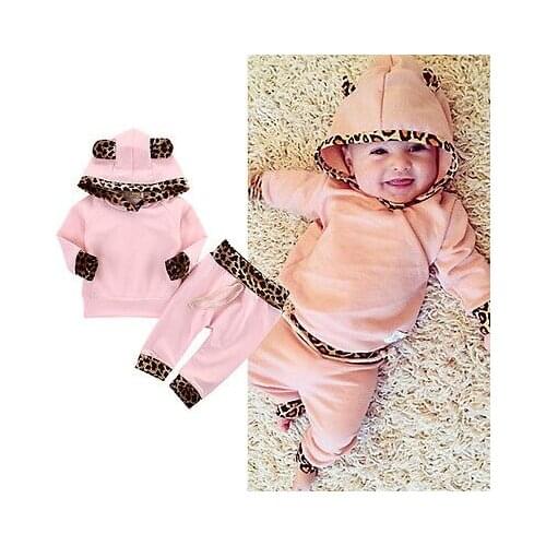 2019 Multitrust Brand suit baby girl clothing sets Newborn Baby Girls Pink Long Sleeve leopard Hoodie Sweatshirt+Pants Outfits
