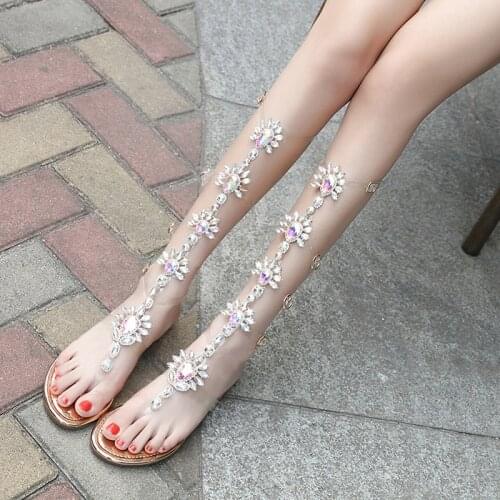 2019 Woman Clear PVC transparent Long Sandals Knee High Rhinestone Gladiator Sandal Long Boots Bohemia Style Crystal Beach Shoes