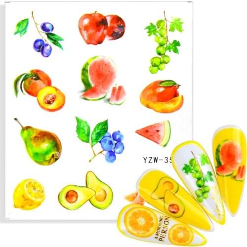 2021 NEW Designs Green Leaf Fruit Nail Art Stickers Flower Tree Leaves Nail Decal Animal Swan Floral Manicure Decorations