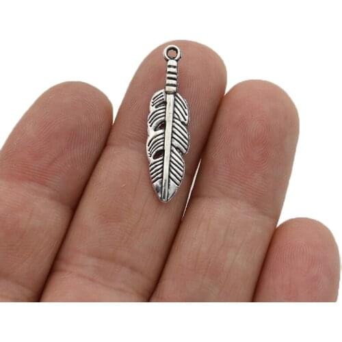 40PCS Silver Plated Feather Leaf Charms Pendants for Jewelry Making Bracelet DIY Accessories 30x8mm